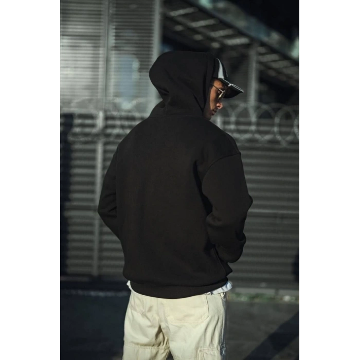 Biçomi Üç İplik Penye Kapşonlu Basic SweatShirt - Siyah