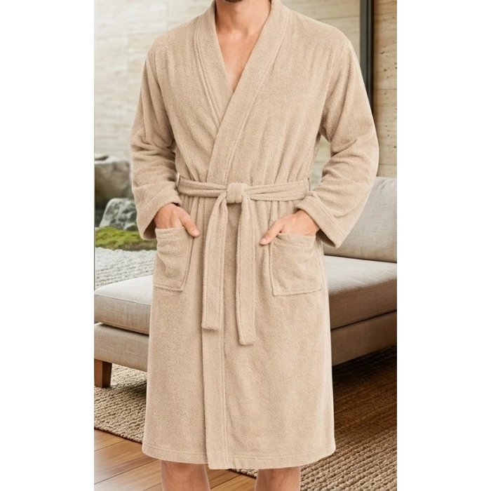 Bicomi Ultra Emici & Cilt Dostu %100 Pamuklu Bej Kimono Bornoz