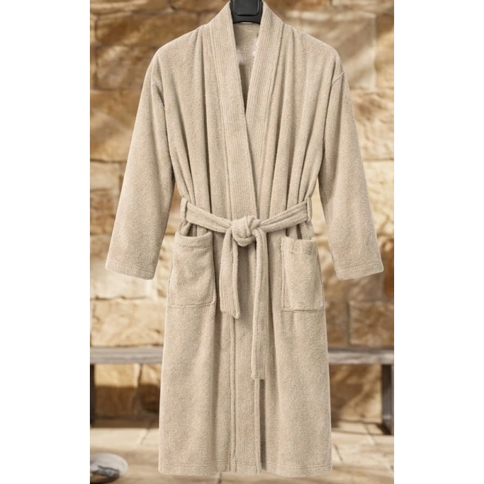 Bicomi Ultra Emici & Cilt Dostu %100 Pamuklu Bej Kimono Bornoz