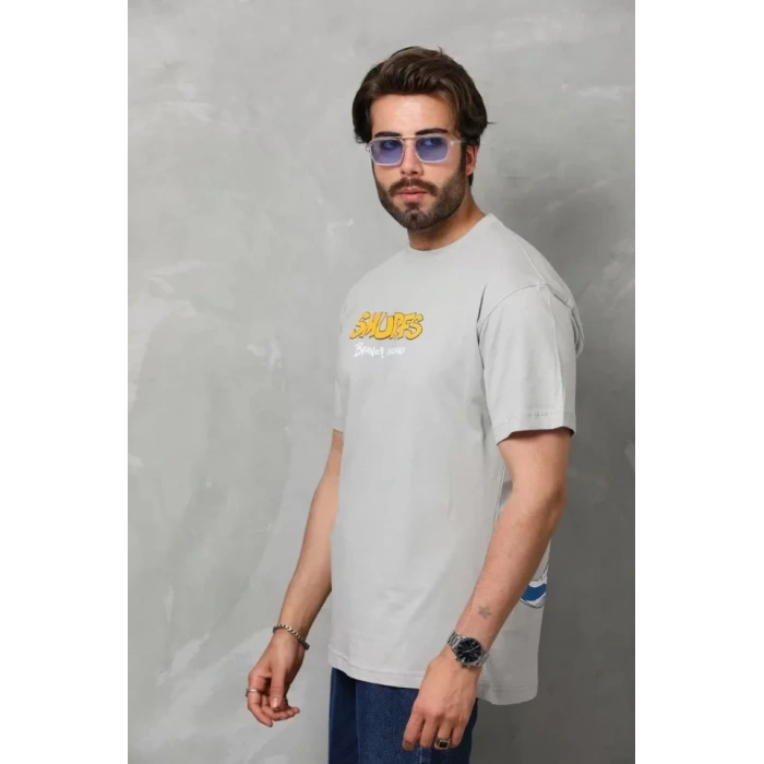 Biçomi Unisex Basic Bisiklet Yaka Oversize T-Shirt - Gri