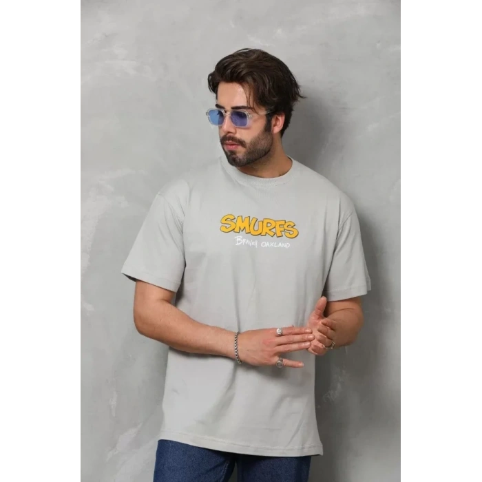 Biçomi Unisex Basic Bisiklet Yaka Oversize T-Shirt - Gri