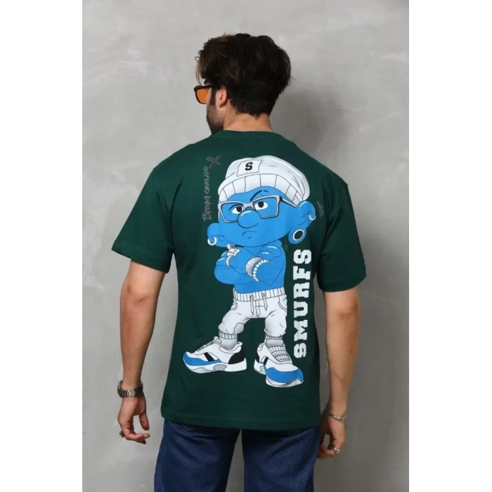Biçomi Unisex Basic Bisiklet Yaka Oversize T-Shirt - Yeşil