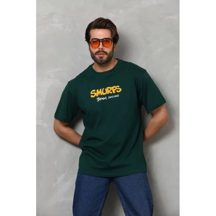 Biçomi Unisex Basic Bisiklet Yaka Oversize T-Shirt - Yeşil
