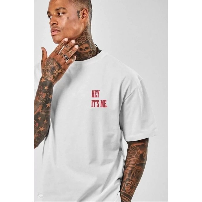 Biçomi Unisex Baskılı Oversize T-Shirt - Beyaz