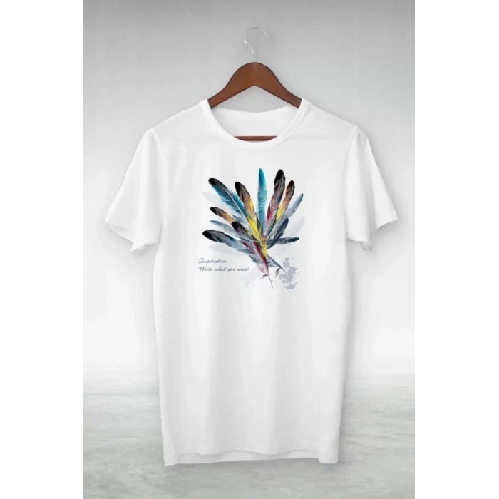 Biçomi Unisex Baskılı Oversize T-Shirt - Beyaz
