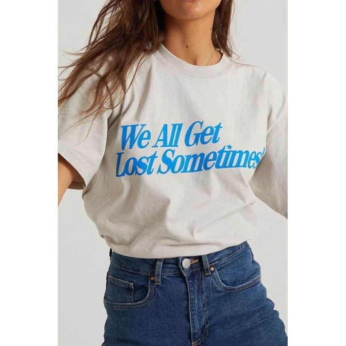 Biçomi Unisex Baskılı Oversize T-Shirt - Beyaz