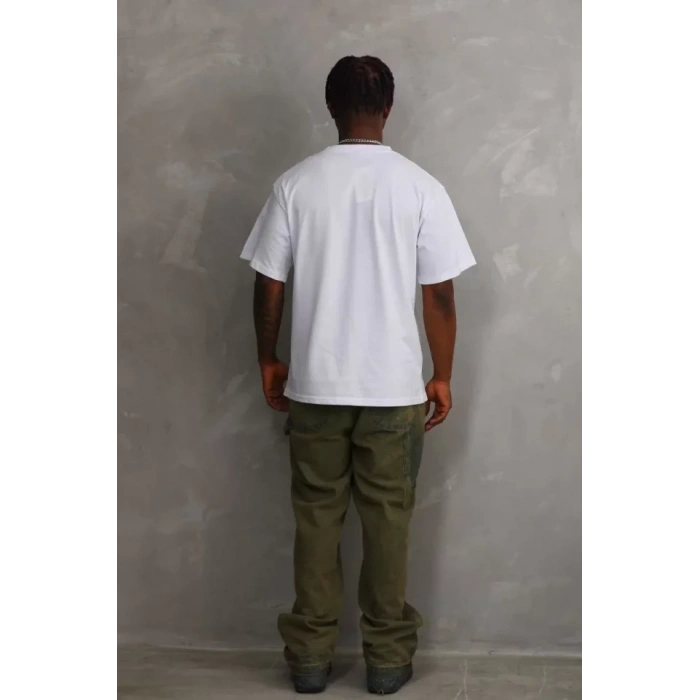 Biçomi Unisex Baskılı Oversize T-Shirt - Beyaz