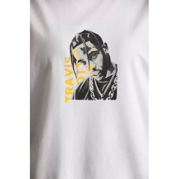 Biçomi Unisex Baskılı Oversize T-Shirt - Beyaz