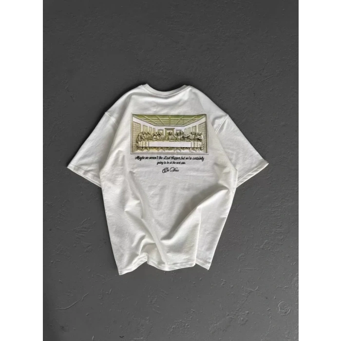 Biçomi Unisex Baskılı Oversize T-Shirt - Beyaz