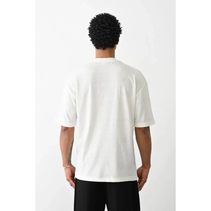 Biçomi Unisex Baskılı Oversize T-Shirt - Beyaz