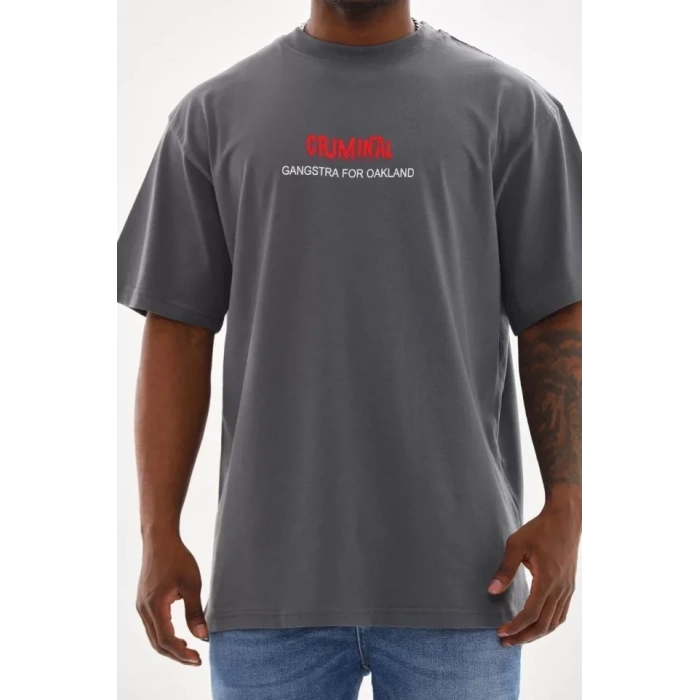 Biçomi Unisex Baskılı Oversize T-Shirt - Füme