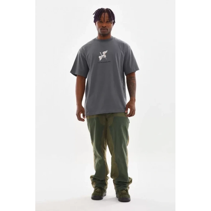 Biçomi Unisex Baskılı Oversize T-Shirt - Füme