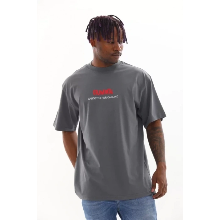 Biçomi Unisex Baskılı Oversize T-Shirt - Füme