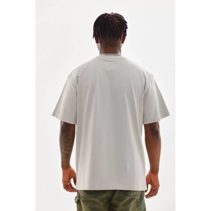 Biçomi Unisex Baskılı Oversize T-Shirt - Gri