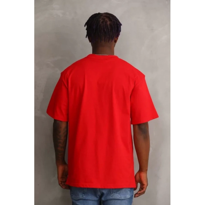 Biçomi Unisex Baskılı Oversize T-Shirt - Kırmızı