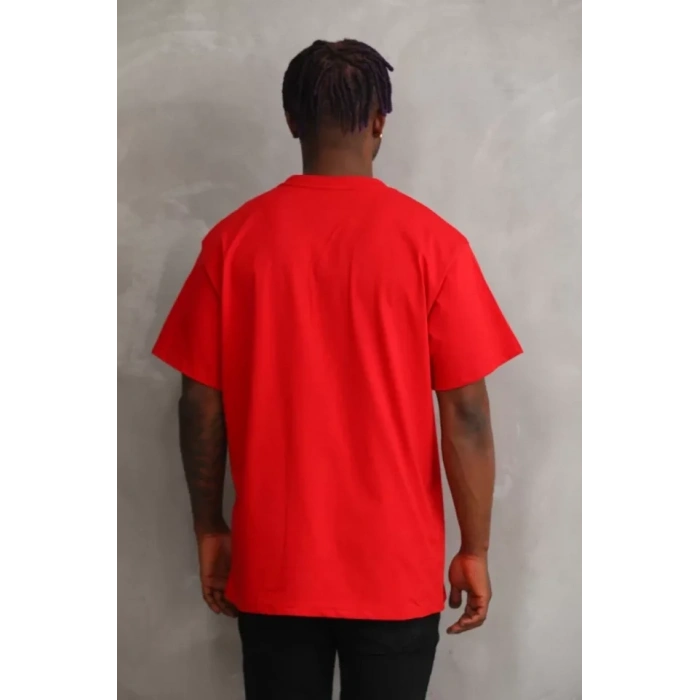 Biçomi Unisex Baskılı Oversize T-Shirt - Kırmızı