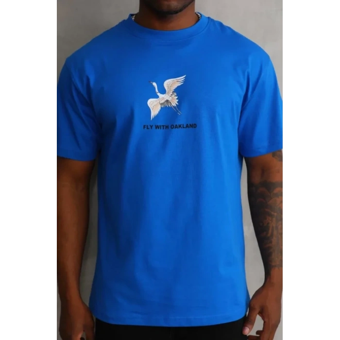 Biçomi Unisex Baskılı Oversize T-Shirt - Mavi