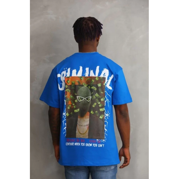 Biçomi Unisex Baskılı Oversize T-Shirt - Mavi