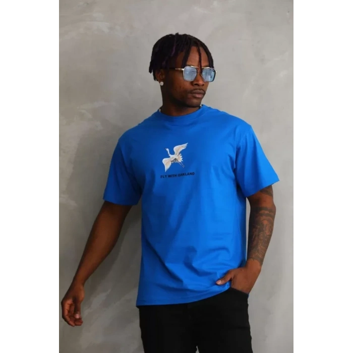 Biçomi Unisex Baskılı Oversize T-Shirt - Mavi
