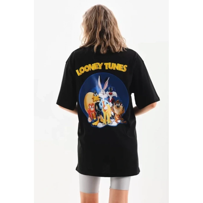 Biçomi Unisex Baskılı Oversize T-Shirt - Siyah