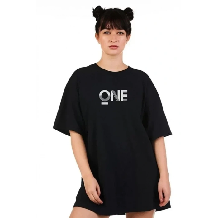 Biçomi Unisex Baskılı Oversize T-Shirt - Siyah
