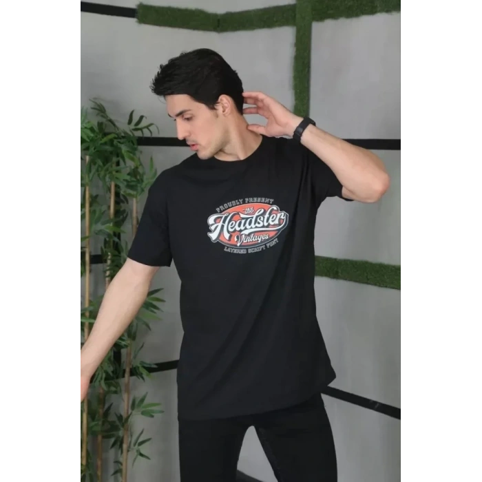 Biçomi Unisex Baskılı Oversize T-Shirt - Siyah