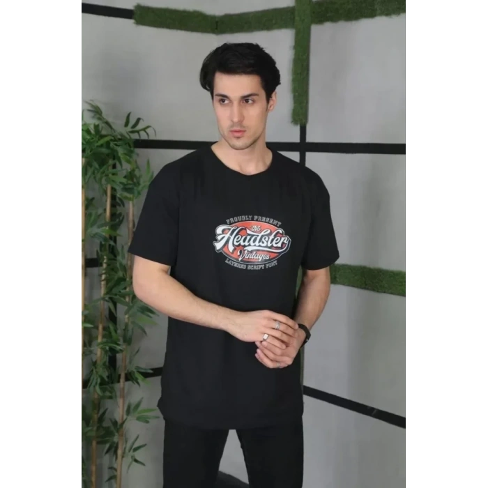 Biçomi Unisex Baskılı Oversize T-Shirt - Siyah