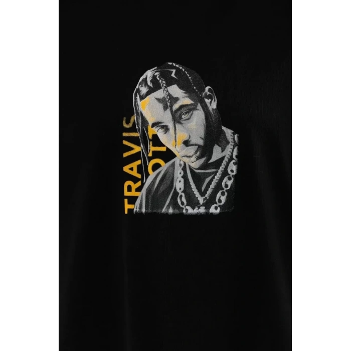 Biçomi Unisex Baskılı Oversize T-Shirt - Siyah