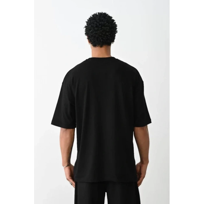 Biçomi Unisex Baskılı Oversize T-Shirt - Siyah