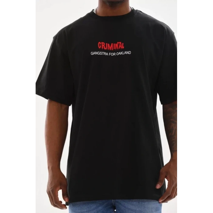 Biçomi Unisex Baskılı Oversize T-Shirt - Siyah