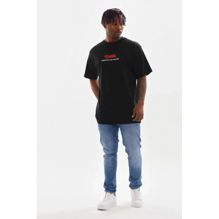 Biçomi Unisex Baskılı Oversize T-Shirt - Siyah