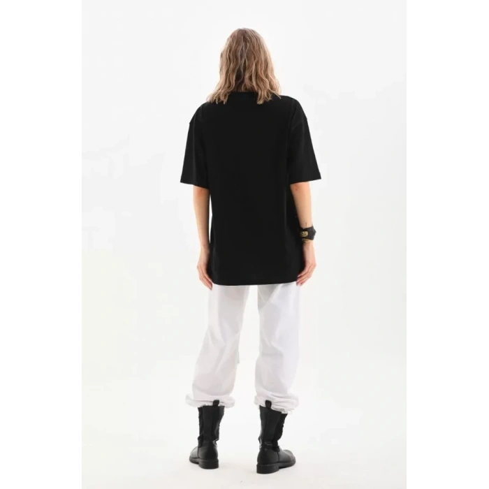 Biçomi Unisex Bisiklet Yaka 20/1 Düz Oversize T-Shirt - Siyah