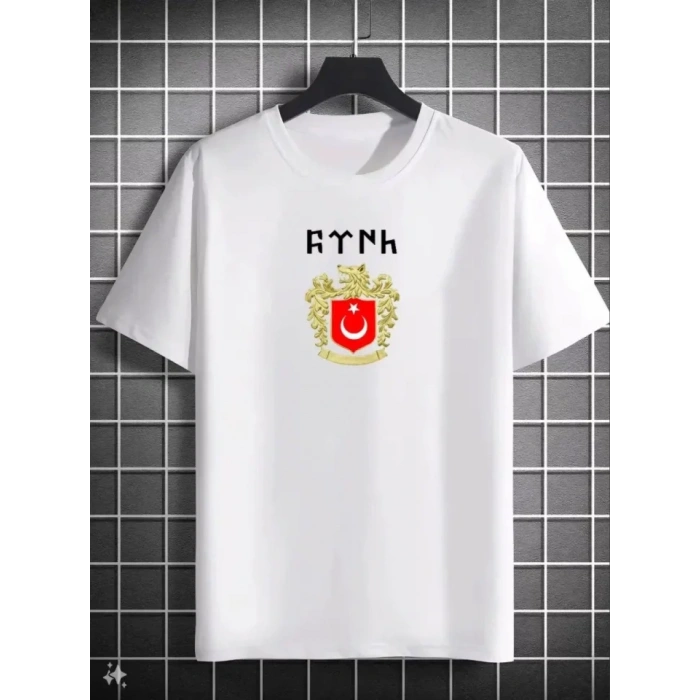 Biçomi Unisex Bisiklet Yaka Baskılı Oversize T-Shirt - Beyaz