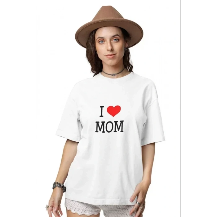 Biçomi Unisex Bisiklet Yaka Baskılı Oversize T-Shirt - Beyaz