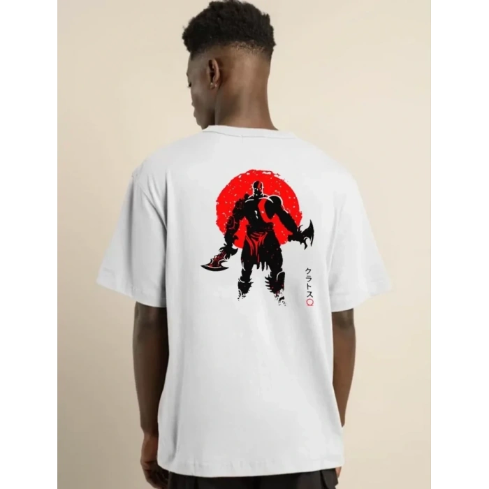 Biçomi Unisex Bisiklet Yaka Baskılı Oversize T-Shirt - Beyaz