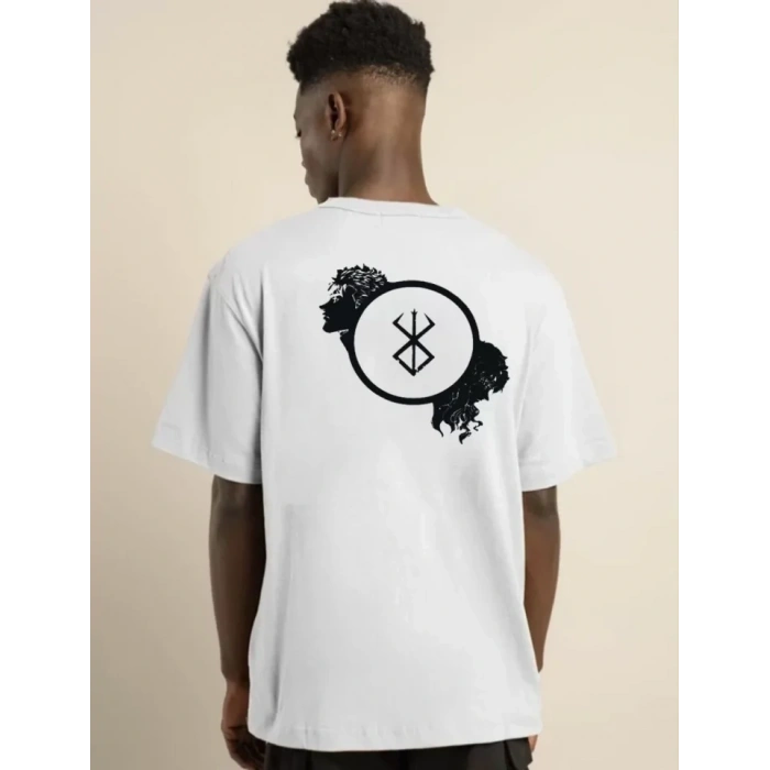 Biçomi Unisex Bisiklet Yaka Baskılı Oversize T-Shirt - Beyaz