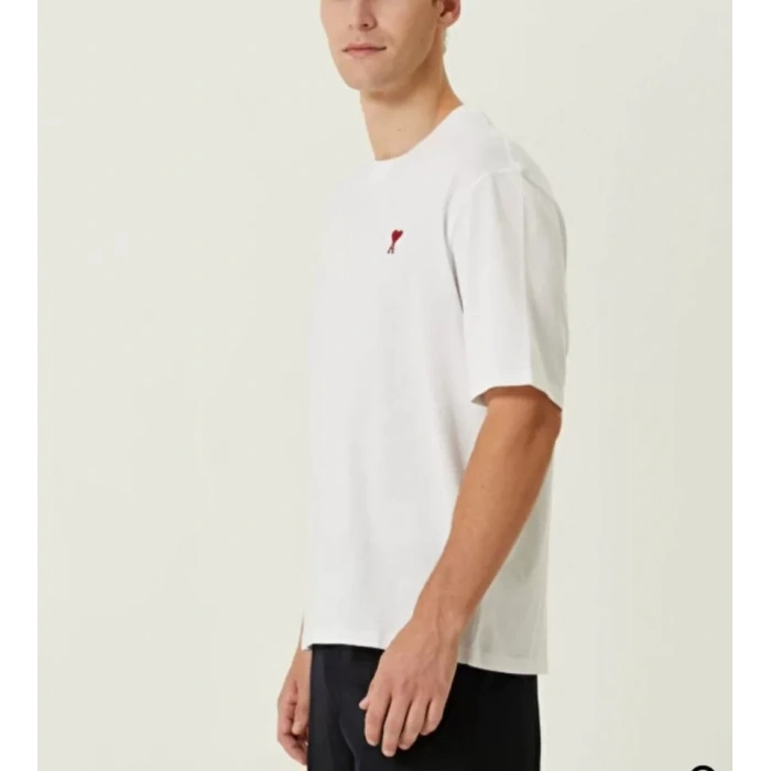 Biçomi Unisex Bisiklet Yaka Baskılı Oversize T-Shirt - Beyaz