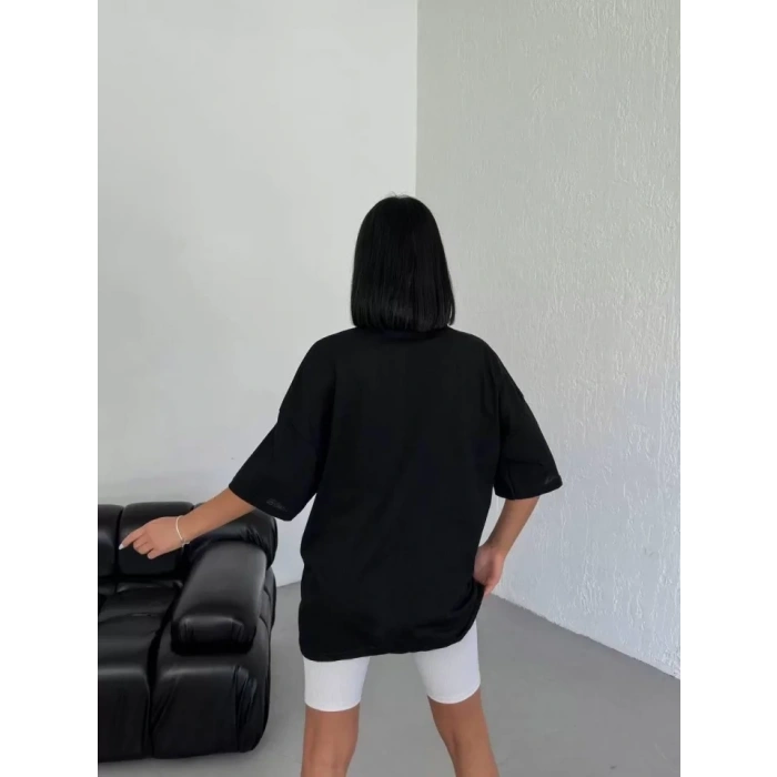 Biçomi Unisex Bisiklet Yaka Baskılı Oversize T-Shirt - Beyaz