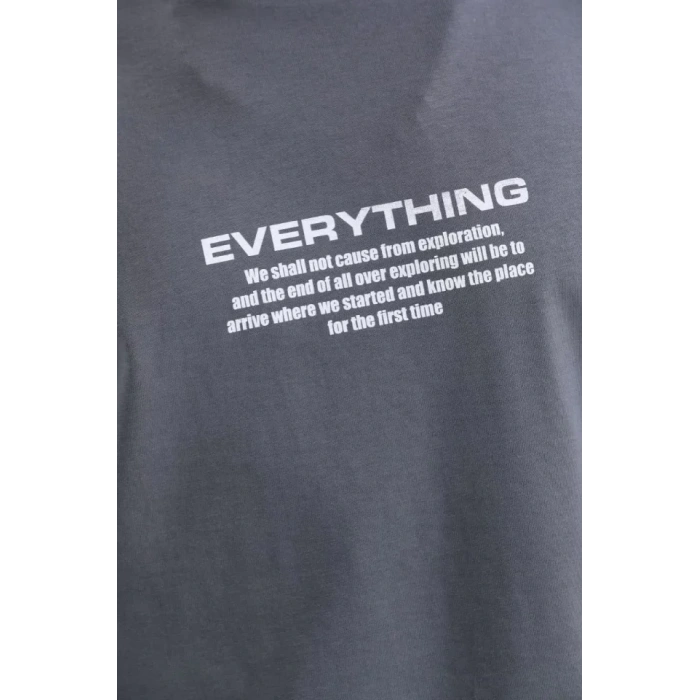 Biçomi Unisex Bisiklet Yaka Baskılı Oversize T-Shirt - Gri