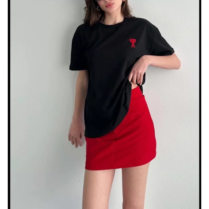 Biçomi Unisex Bisiklet Yaka Baskılı Oversize T-Shirt - Siyah