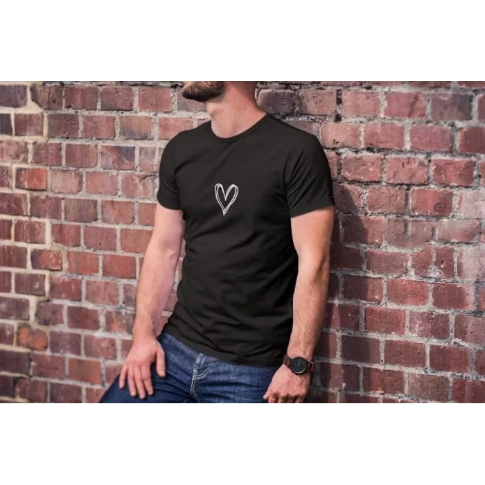 Biçomi Unisex Bisiklet Yaka Baskılı Oversize T-Shirt - Siyah