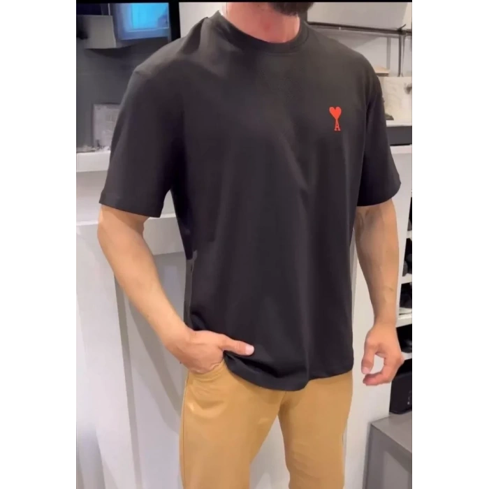 Biçomi Unisex Bisiklet Yaka Baskılı Oversize T-Shirt - Siyah