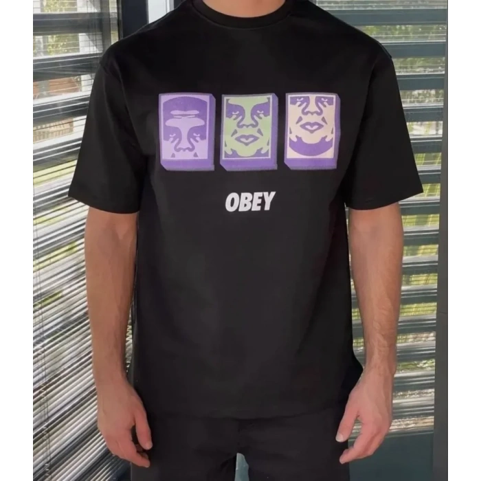 Biçomi Unisex Bisiklet Yaka Baskılı Oversize T-Shirt - Siyah