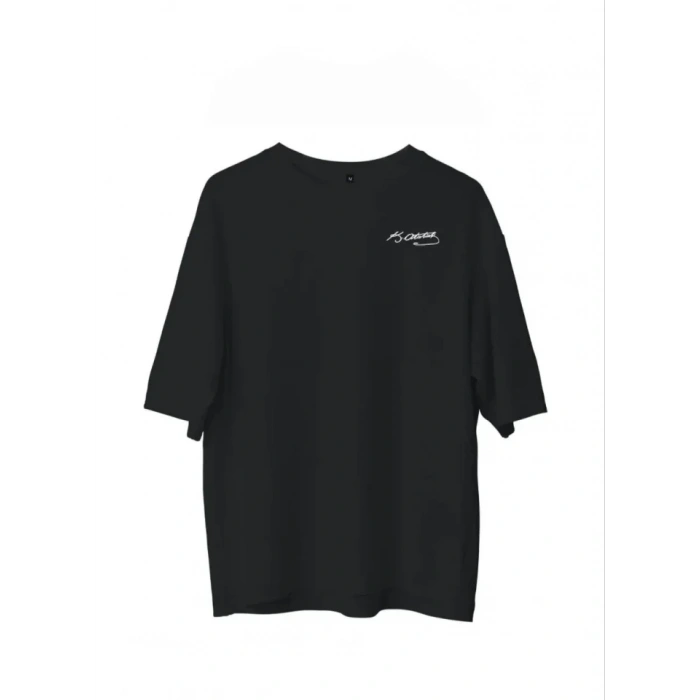 Biçomi Unisex Bisiklet Yaka Baskılı Oversize T-Shirt - Siyah