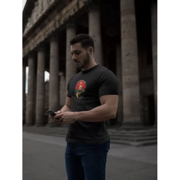 Biçomi Unisex Bisiklet Yaka Baskılı Oversize T-Shirt - Siyah