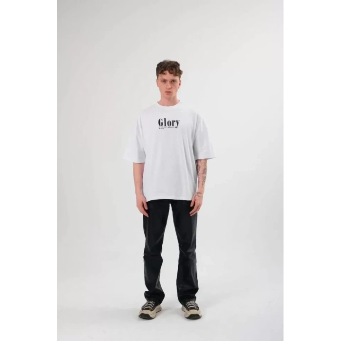 Biçomi Unisex Bisiklet Yaka Baskılı Oversize T-Shirt - Siyah