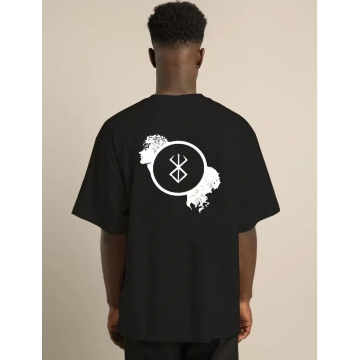 Biçomi Unisex Bisiklet Yaka Baskılı Oversize T-Shirt - Siyah