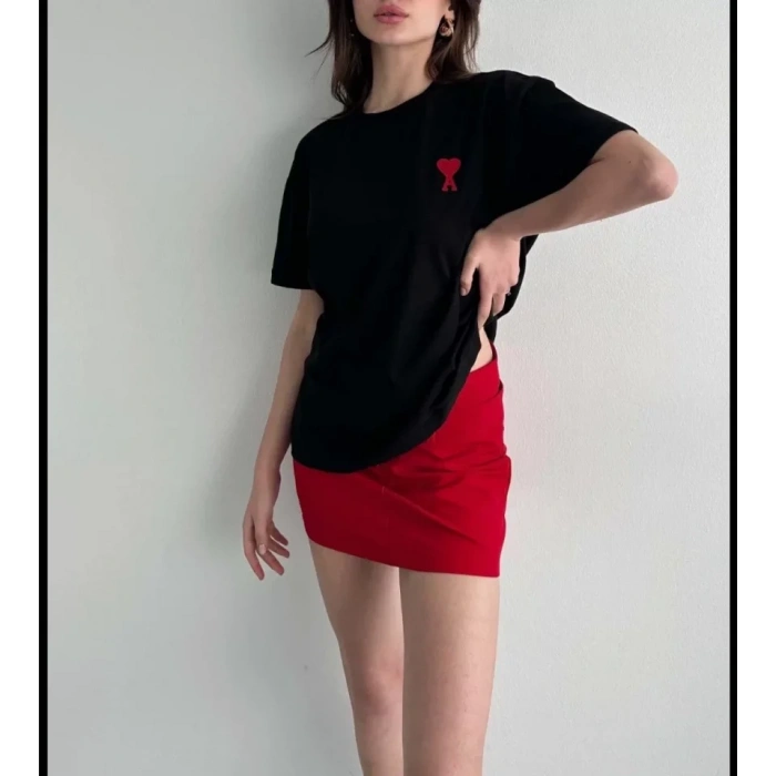Biçomi Unisex Bisiklet Yaka Baskılı Oversize T-Shirt - Siyah