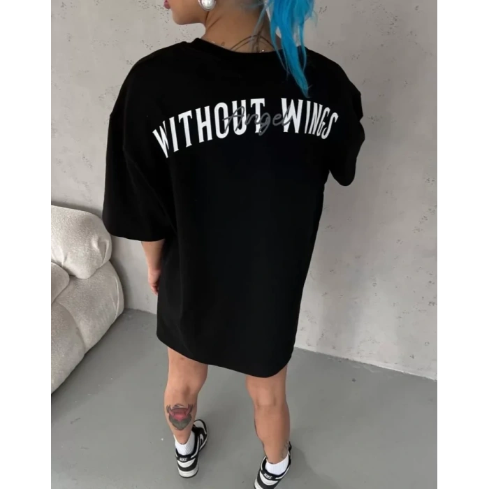 Biçomi Unisex Bisiklet Yaka Baskılı Oversize T-Shirt - Siyah