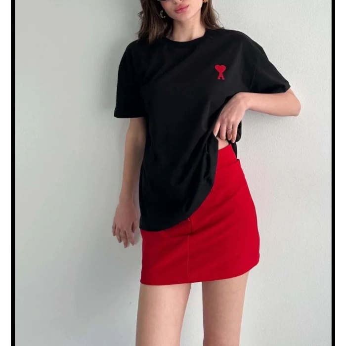Biçomi Unisex Bisiklet Yaka Baskılı Oversize T-Shirt - Siyah